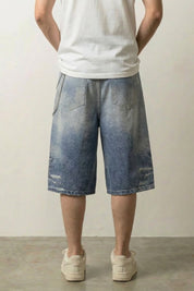 Individuelle Denim-Shorts, Rückansicht – Denim-Shorts Herren japanischer Streetwear