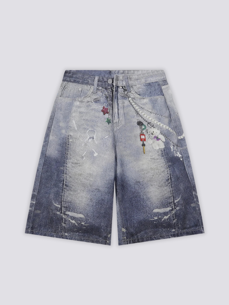 Individuelle Denim-Shorts, Seitenansicht Detail – Denim-Shorts Herren japanischer Streetwear
