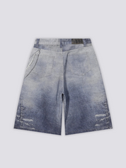 Individuelle Denim-Shorts, getragene Ansicht – Denim-Shorts Herren japanischer Streetwear