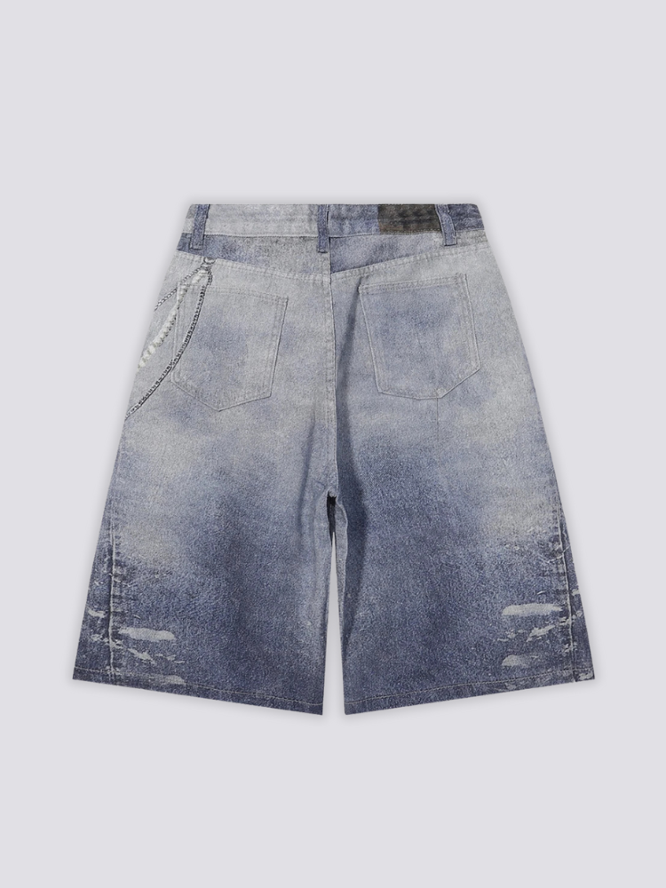 Individuelle Denim-Shorts, Rückansicht – Denim-Shorts Herren japanischer Streetwear