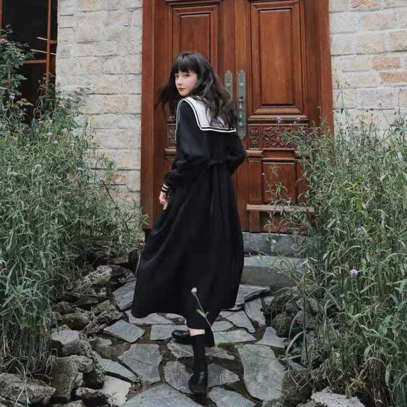 Japanisches schwarzes Kleid 'Sashiko' – Kleid für den Alltag, Premium-Qualität