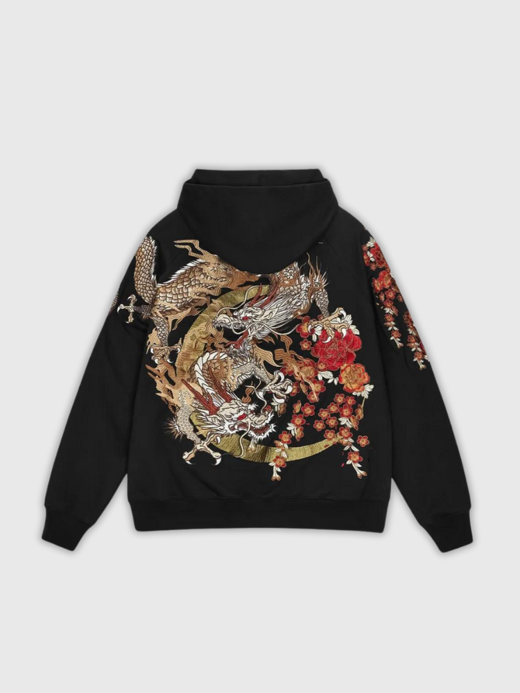 Japanischer Blütenkapuzenpullover 'Peace Jutsu' – Hoodie im Streetwear-Stil für Herren und Damen