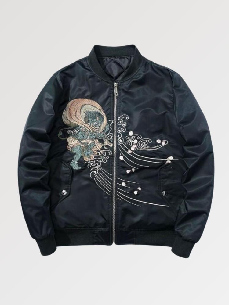 Japanische Bomberjacke 'Yokai Oniri' – bestickt, Bomberjacke im japanischen Design