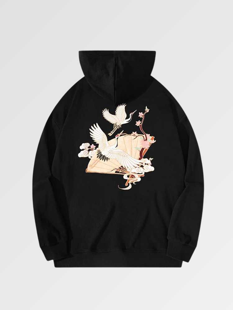 Japanischer Kranich-Kapuzenpullover 'Cheonan' – Hoodie im Streetwear-Stil für Herren und Damen