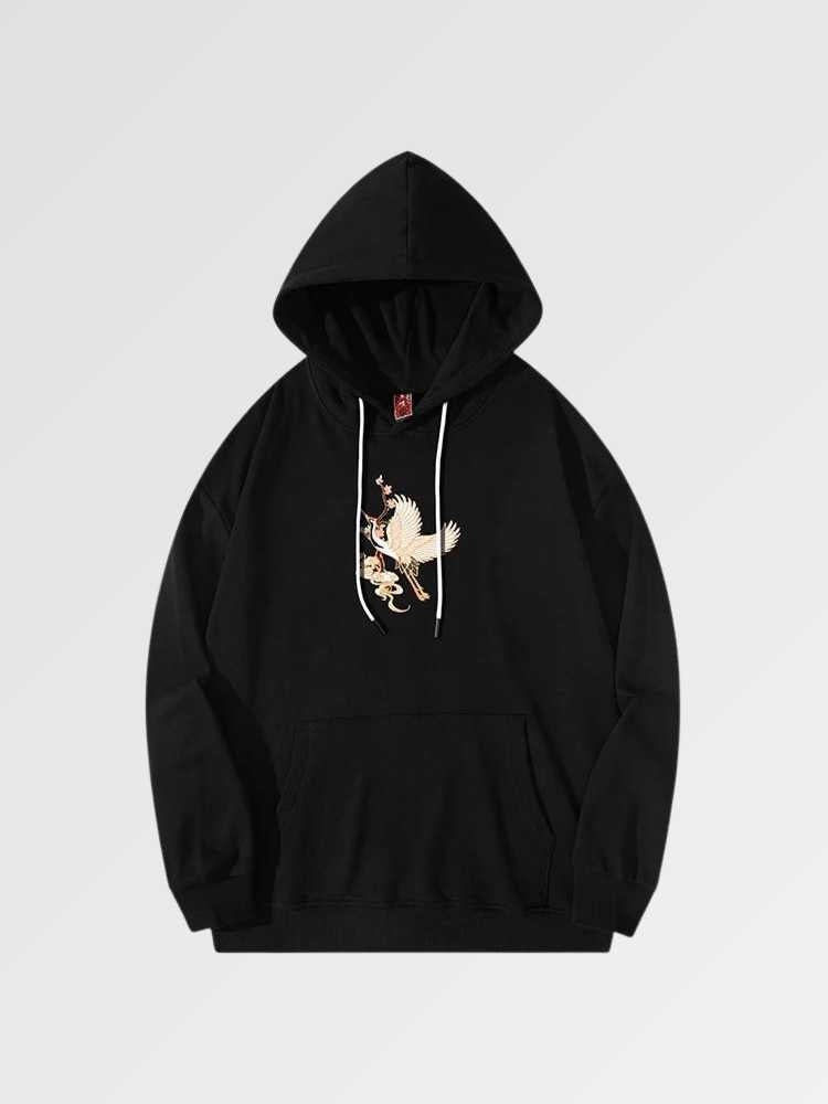 Japanischer Kranich-Kapuzenpullover 'Cheonan' – Oversize, Hoodie im japanischen Design