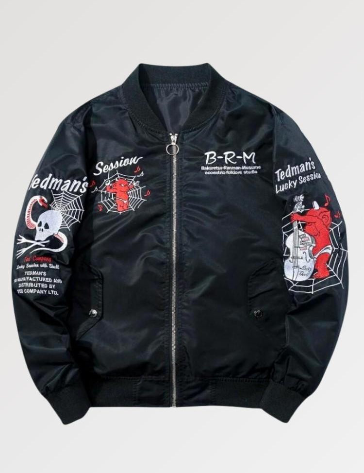 Japanische Dämonenjacke 'Devil Session' – bestickt, Bomberjacke im japanischen Design