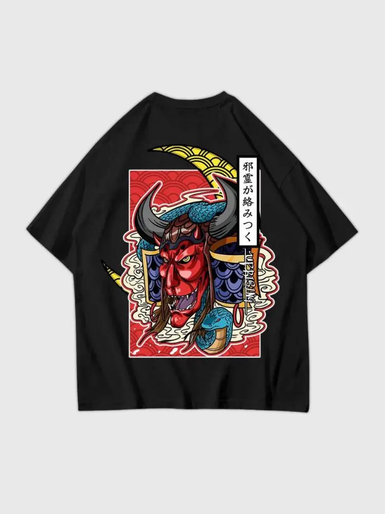 Japanisches T-Shirt mit Dämonenmotiv 'Oni Yokai' – T-Shirt im Streetwear-Stil für Herren und Damen