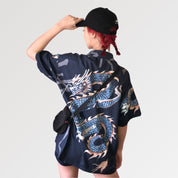 Japanisches Drachenhemd 'Ryu-jin' – Bedruckt: detailreicher Hemd im japanischen Stil