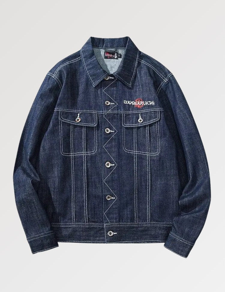 Japanische bestickte Jacke 'Yokosuka' – Denim, Truckerjacke im japanischen Design