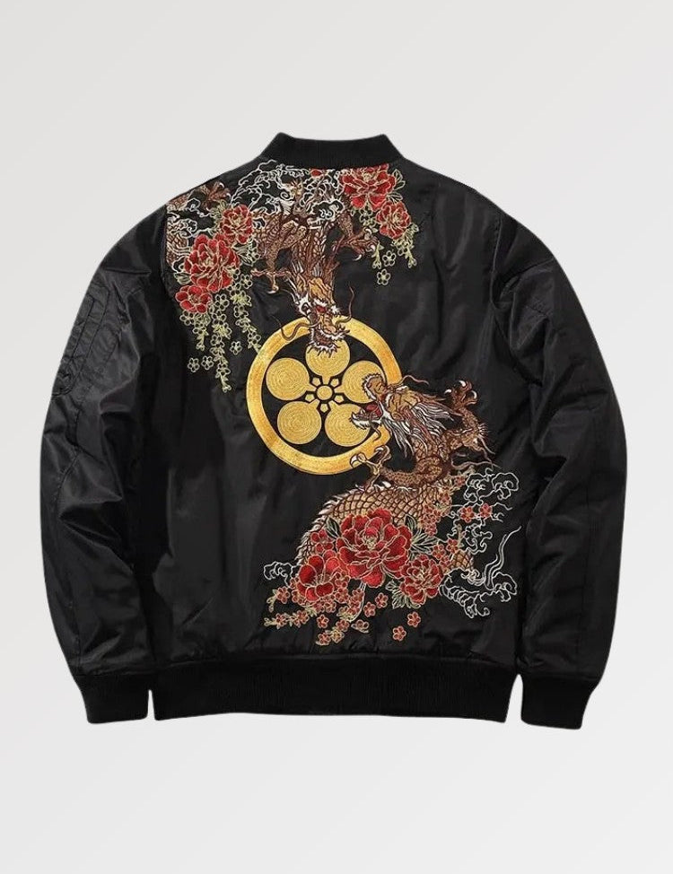 Japanische Bomberjacke mit Blumenmuster 'Floralis' – Bomberjacke im Sukajan-Stil für Herren und Damen