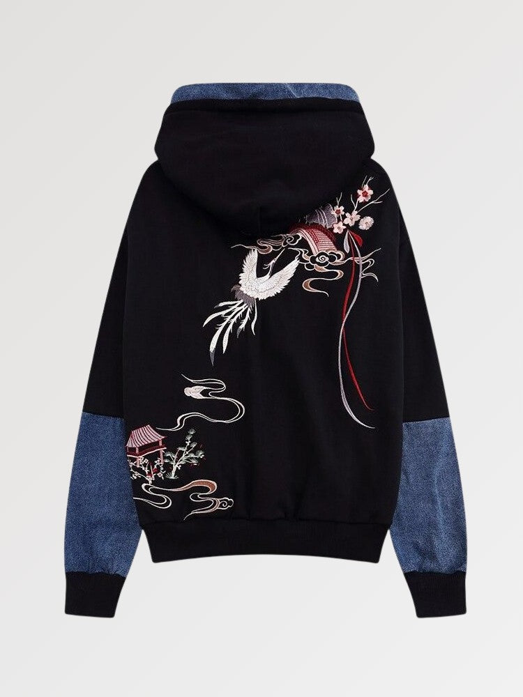 Kapuzenpullover mit Blumenmotiv 'Sakura Patchwork' – Hoodie im Streetwear-Stil für Herren und Damen