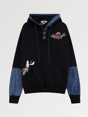 Kapuzenpullover mit Blumenmotiv 'Sakura Patchwork' – Oversize, Hoodie im japanischen Design