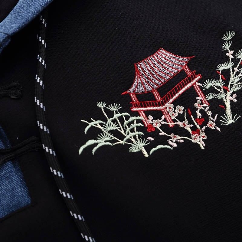 Kapuzenpullover mit Blumenmotiv 'Sakura Patchwork' – Detail: Kapuzenpullover, Hoodie japanischen Stil