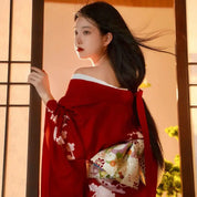 Rotes japanisches Kleid 'Hanaé' – Kimono für traditionelle Anlässe, Premium-Qualität