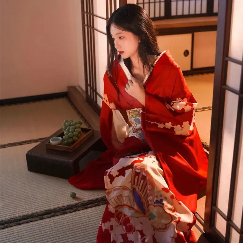 Rotes japanisches Kleid 'Hanaé' – japanisches Gewand, Kimono im japanischen Design