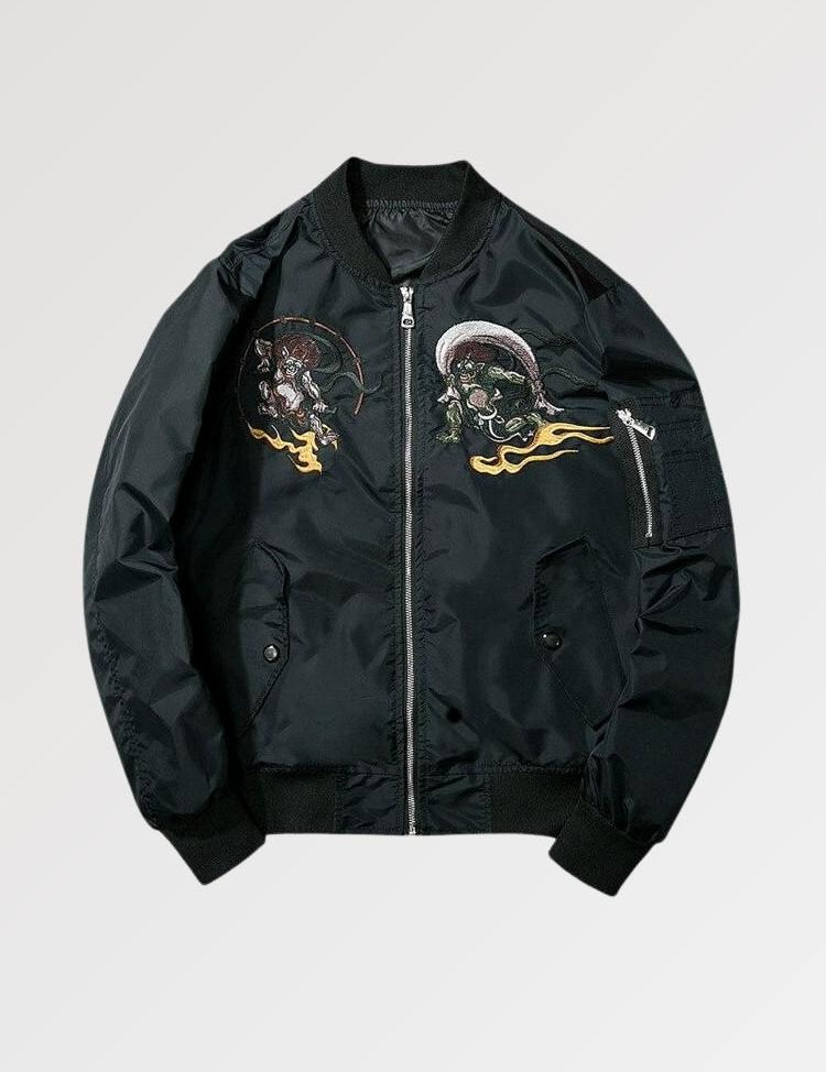 Japanische Streetwear-Bomberjacke 'Yokai' – bestickt, Bomberjacke im japanischen Design