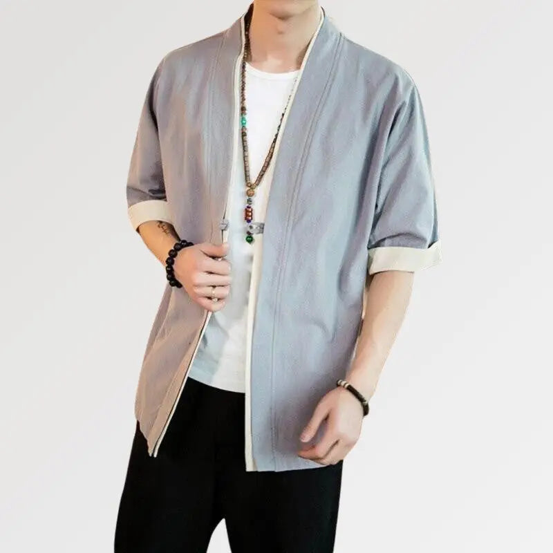 Japanische Jacke für Herren'Grey Hideki' – Kimono im traditionellen japanischen Stil für Herren und Damen