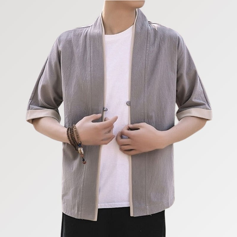 Japanische Jacke für Herren'Grey Hideki' – Kimono für traditionelle Anlässe, Premium-Qualität