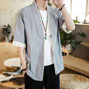 Japanische Jacke für Herren'Grey Hideki' – Detail: lange Ärmel, Kimono japanischen Stil