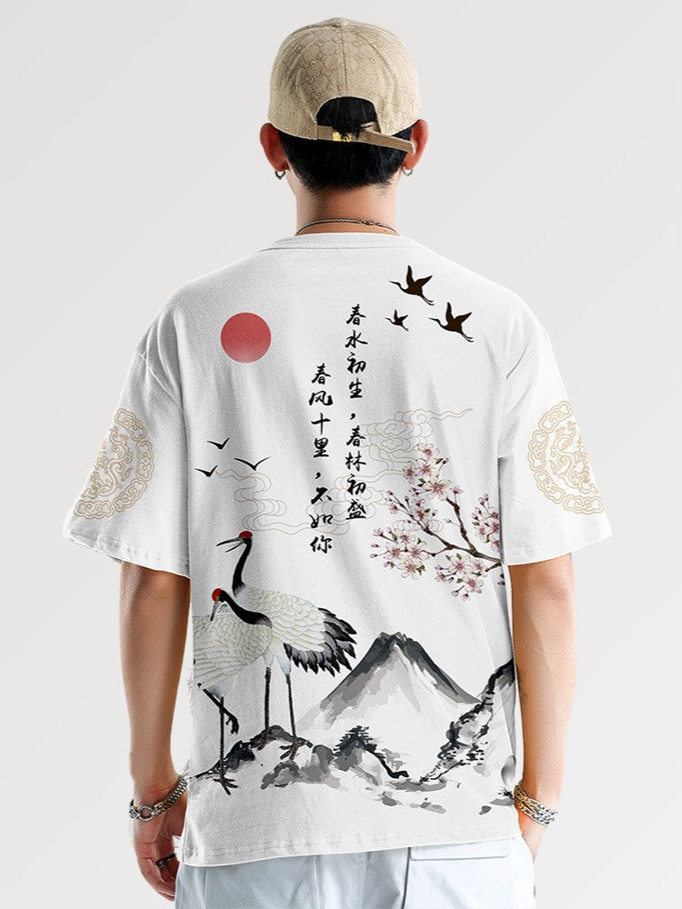 Japanisches T-Shirt 'Kashima' – Baumwolle: detailreicher T-Shirt im japanischen Stil