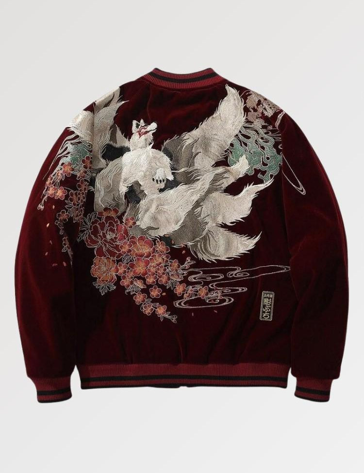 Japanische Sukajan-Jacke 'Kitsuneki' – Reißverschluss, Trainingsjacke im japanischen Design
