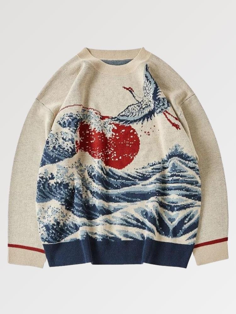 Japanischer Wellen-Pullover 'Kanagawa' – Pullover im japanischen Stil für Herren und Damen