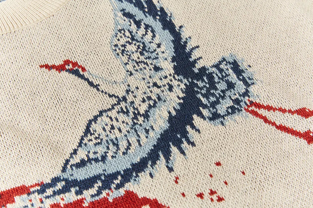 Japanischer Wellen-Pullover 'Kanagawa' – Detail: Strick, Pullover japanischen Stil