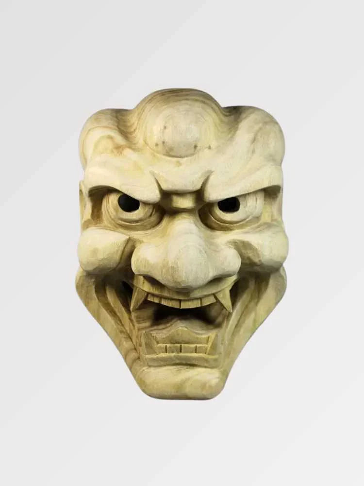 Japanische Holzmaske 'Shiata' – Skulptur im japanischen Stil für Unisex