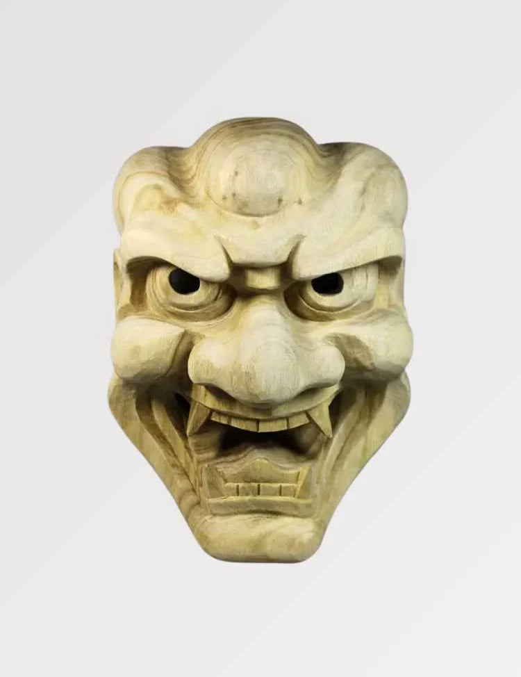 Japanische Holzmaske 'Shiata' – Skulptur im japanischen Stil für Unisex