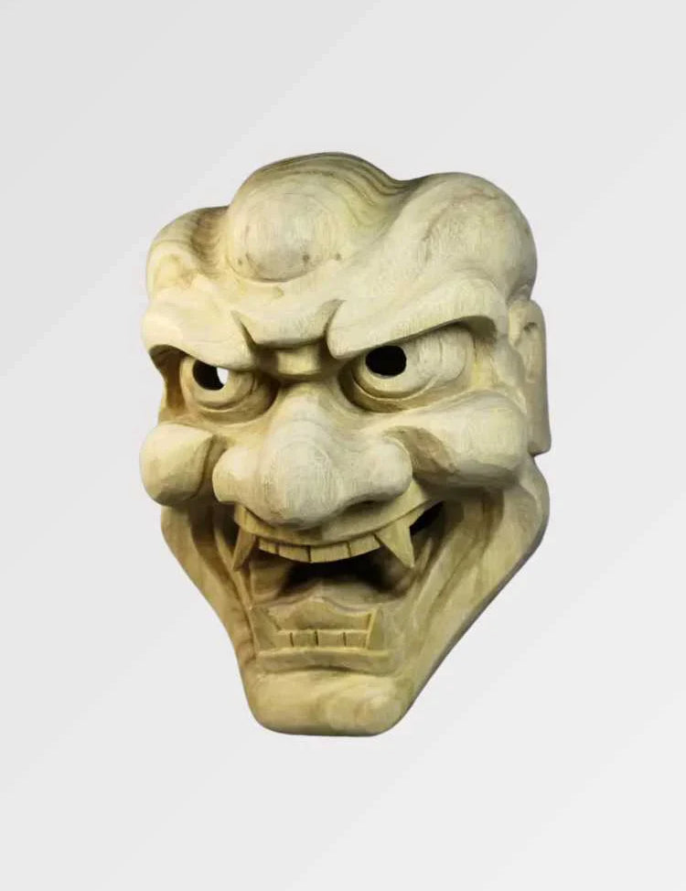 Japanische Holzmaske 'Shiata' – Kunstobjekt, Skulptur im japanischen Design