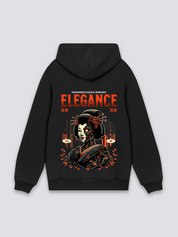japanisch inspirierter Hoodie in Schwarz, oversize Kapuzenpullover mit Cyborg-Geisha