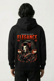 japanisch inspirierter Hoodie mit Cyborg-Geisha, Rückenansicht des oversize Streetwear-Hoodies