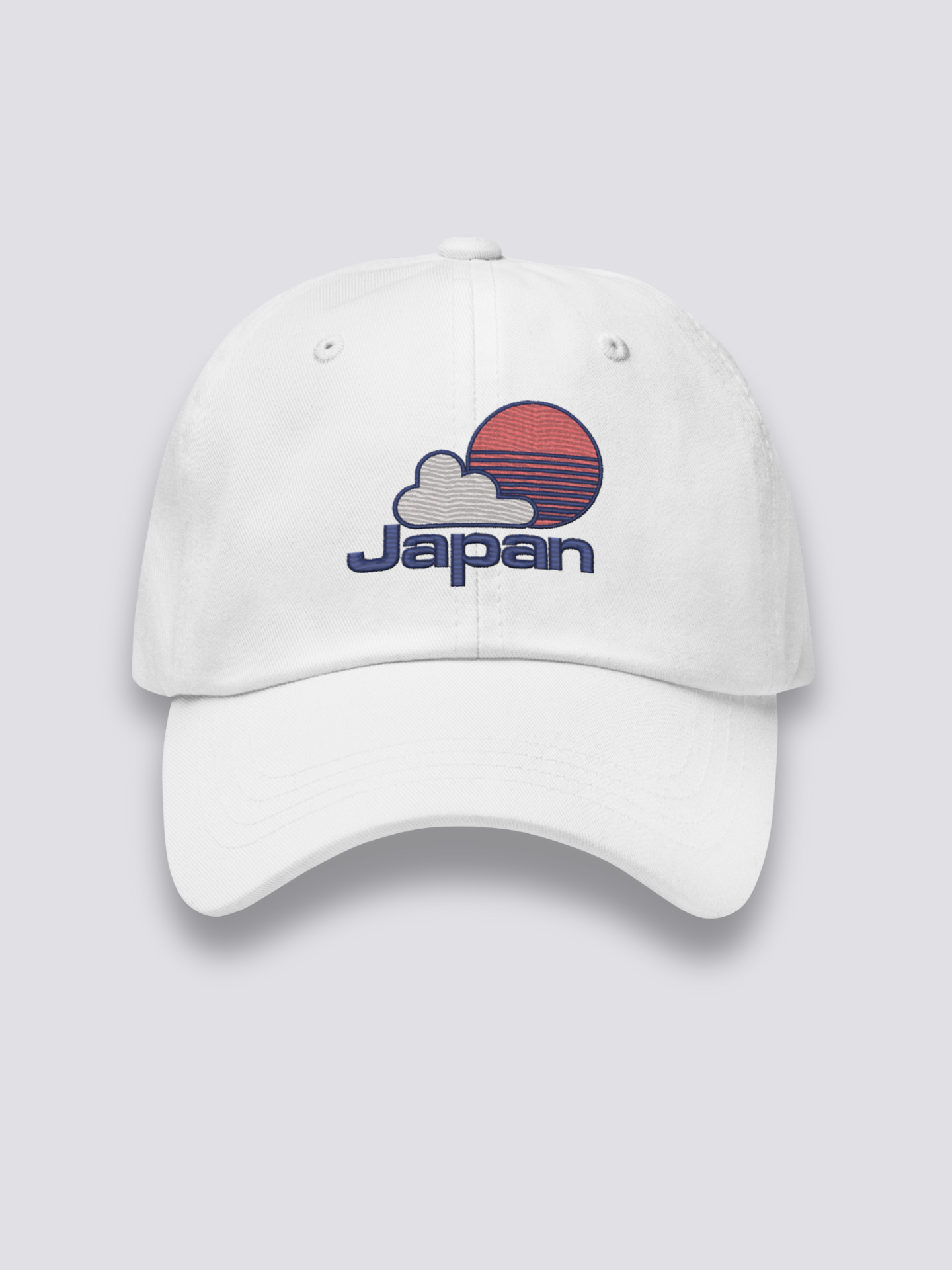 Japanische Baseball-Cap – japanische Cap, gesticktes Sonnen- und Japan-Motiv im Yakyū-Stil, Detailaufnahme der Stickerei