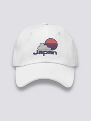 Japanische Baseball-Cap – japanische Cap, gesticktes Sonnen- und Japan-Motiv im Yakyū-Stil, Detailaufnahme der Stickerei