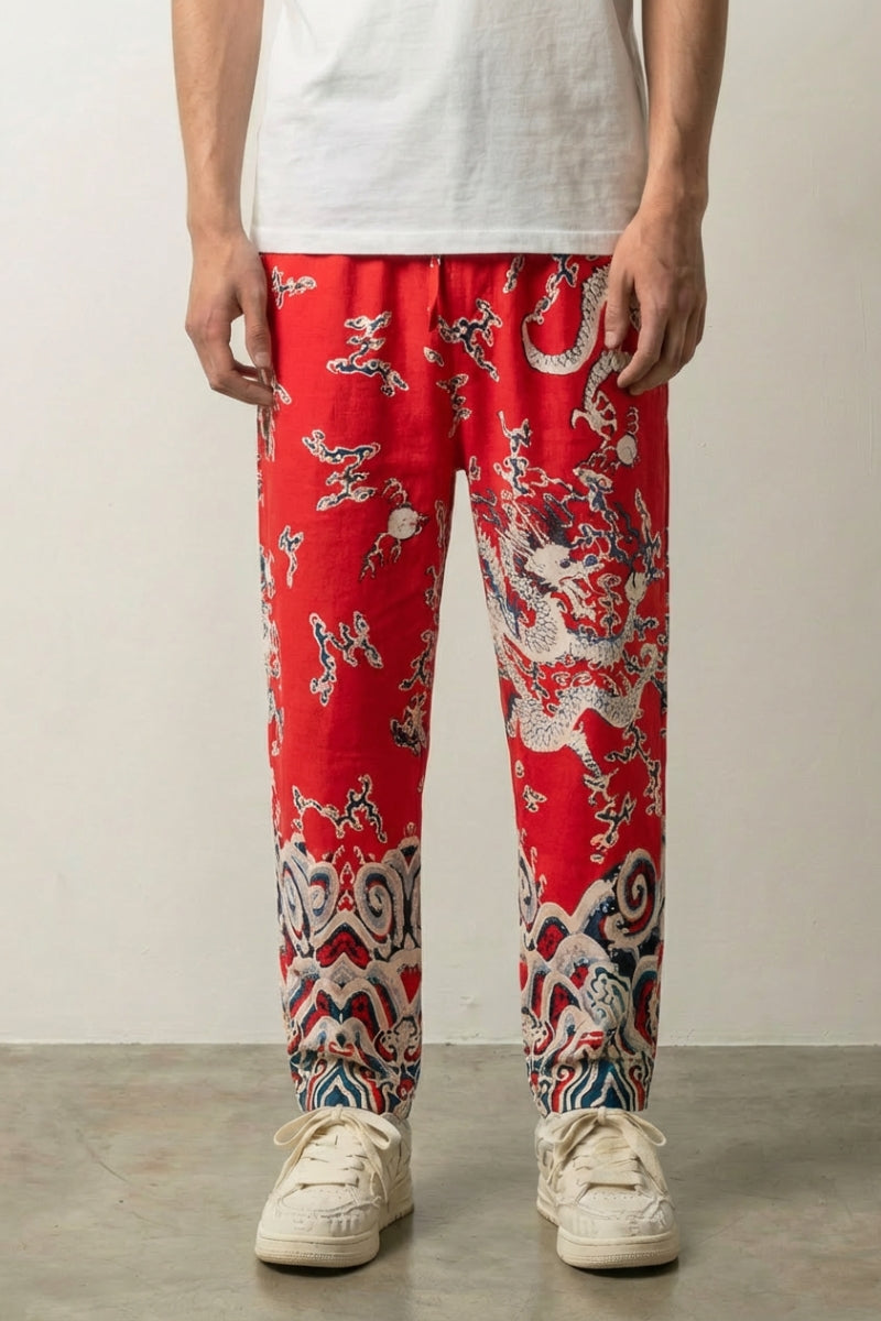 Japanische Drachen-Hose 'Ryūjin', Rückansicht – japanische Hose Herren traditioneller Stil