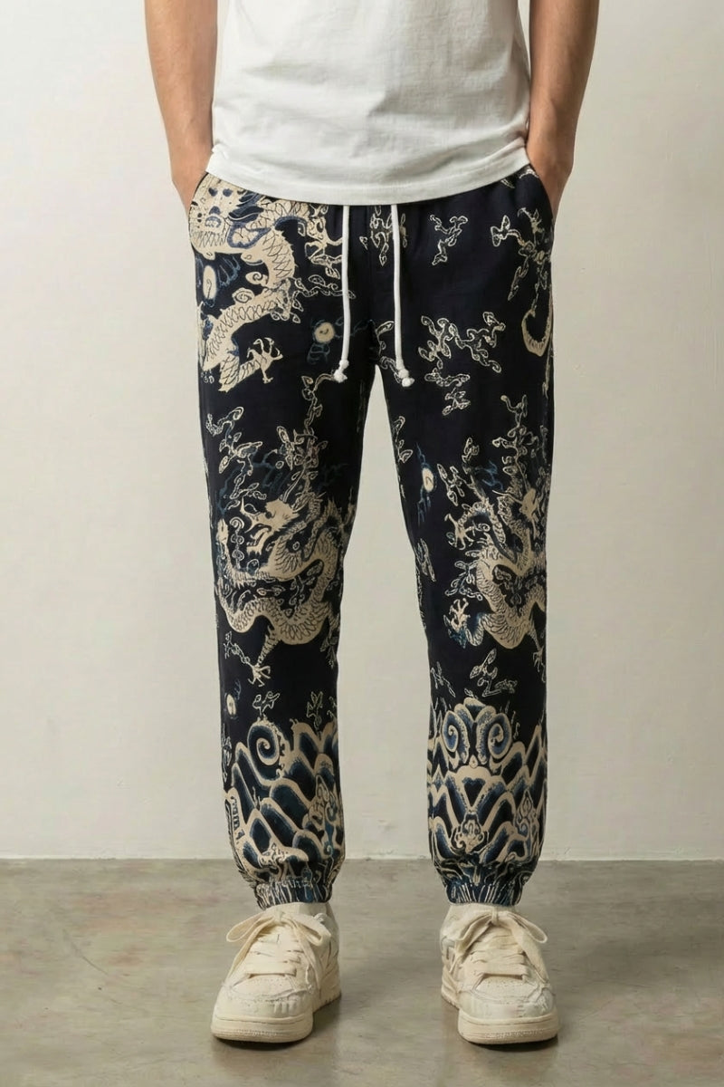Japanische Drachen-Hose 'Ryūjin' – japanische Hose Herren traditioneller Stil, Vorderansicht