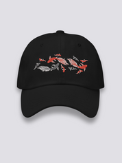 Japanische Fisch-Cap – japanische Cap, gestickter Koi-Karpfen-Schwarm, Vorderansicht