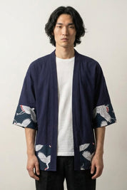 Herren-Kimono-Strickjacke Hisashi, feines Gestrick, japanischer Cardigan Zwischensaison Vorderansicht