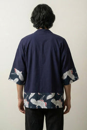 Kimono-Strickjacke Hisashi mittellang fließend, Männer Cardigan, Rückenansicht