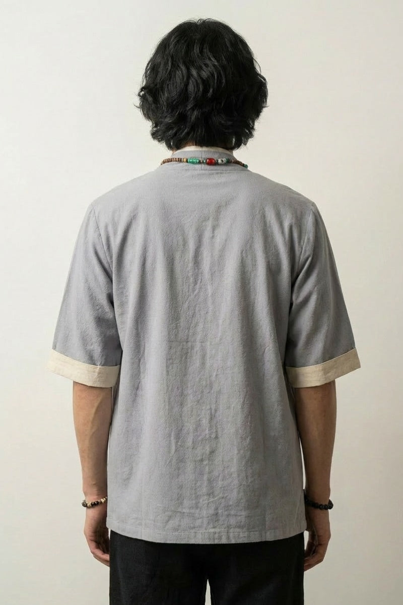 Graue Kimono-Jacke Grey Hideki oversize Haori, Männer neutral, Rückenansicht