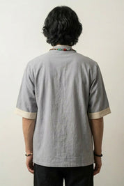 Graue Kimono-Jacke Grey Hideki oversize Haori, Männer neutral, Rückenansicht