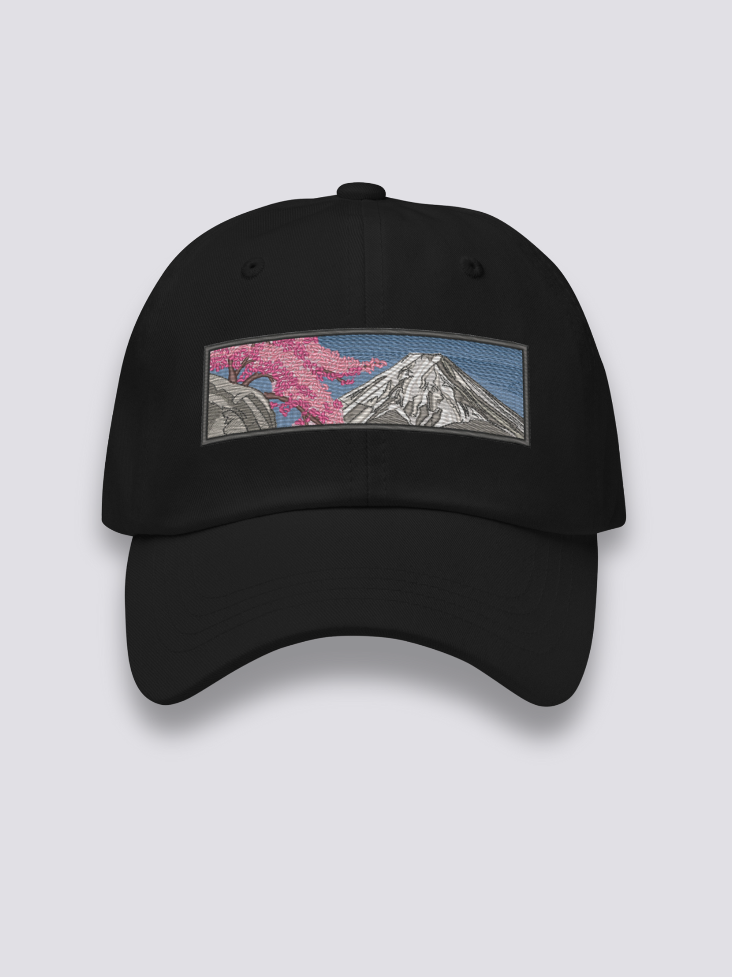 Japanische Landschafts-Cap – japanische Cap, gestickter Fuji im Sumi-e-Stil, Seitenansicht