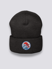 Japanische Logo-Beanie – Beanie, gesticktes Medaillon Welle-Pagode-Sonne, Rückansicht