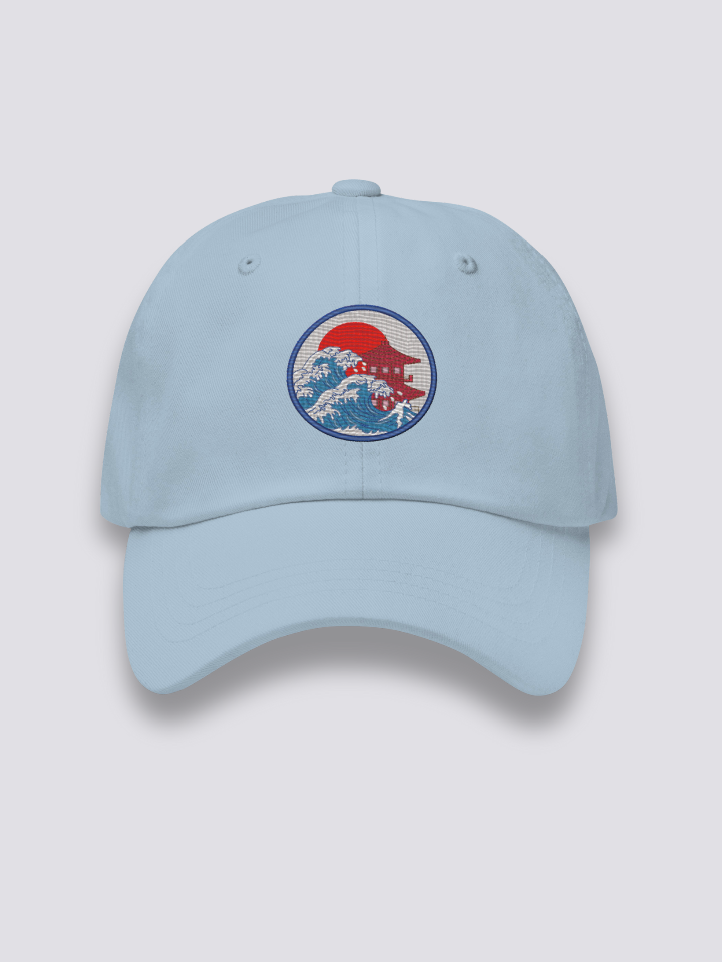 Japanische Logo-Cap – japanische Cap, gesticktes Medaillon Welle-Pagode-Sonne, Seitenansicht