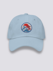 Japanische Logo-Cap – japanische Cap, gesticktes Medaillon Welle-Pagode-Sonne, Seitenansicht