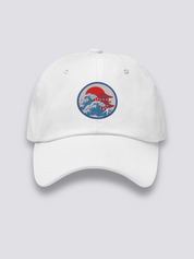 Japanische Logo-Cap – japanische Cap, gesticktes Medaillon Welle-Pagode-Sonne, Vorderansicht