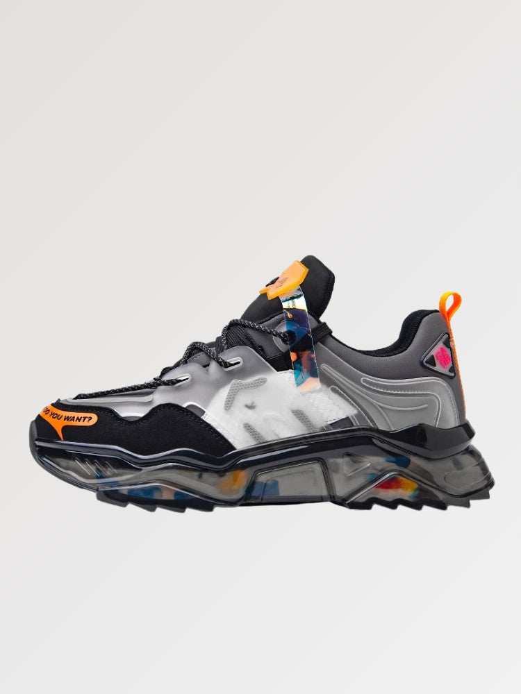 Japanische Mode-Turnschuhe Hekinan – japanischer Cyberpunk-Sneaker mit halbtransparenter Sohle, Seitenansicht
