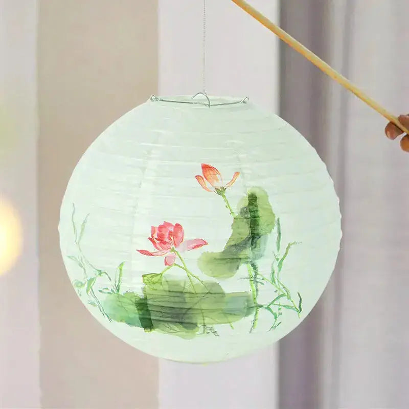 Japanische Papierlaterne – japanische Laterne, Chōchin-Papierlaterne Katori mit Sumi-e-Motiv, seitliche Ansicht