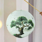 Japanische Papierlaterne – japanische Laterne, Chōchin-Papierlaterne Katori mit Sumi-e-Motiv, Detailaufnahme