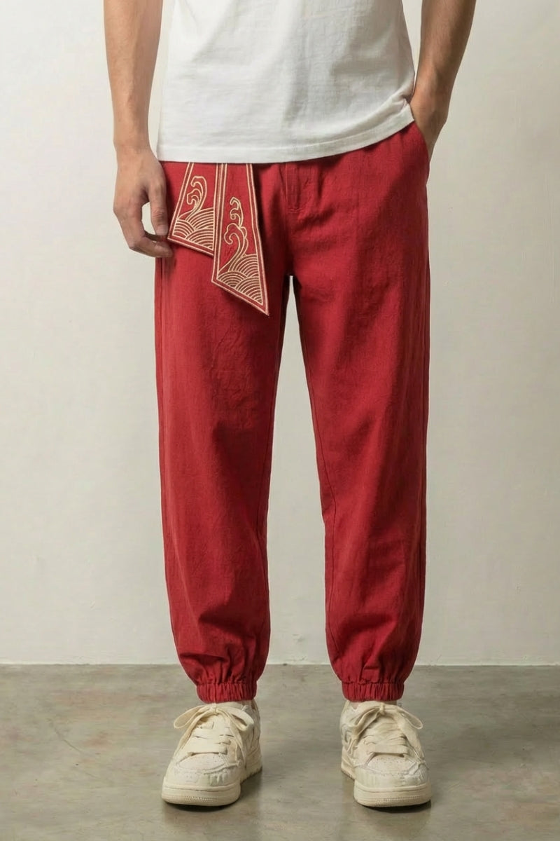 Japanische Sarouel-Hose 'Raijin', Rückansicht – japanische Hose Herren traditioneller Stil